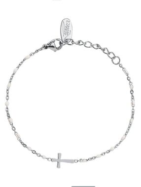 Alexa's Angels Platinum/Rhodium Silver Cross Bracelet with Enamel Beads